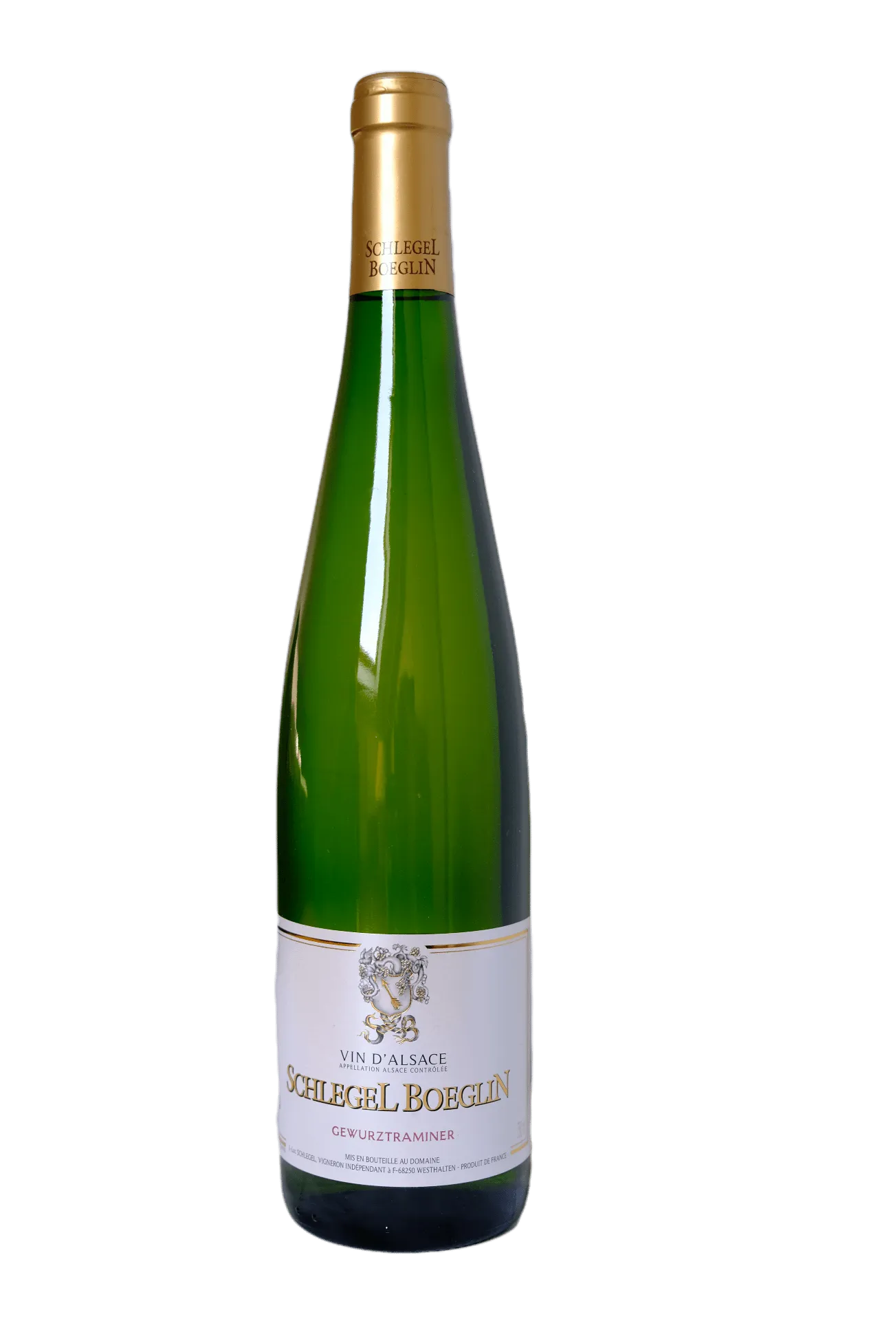 Bouteille de Gewurztraminer — Appellation Alsace, Domaine Schlegel Boeglin